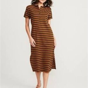 Striped Brown & Navy Midi Henley Dress